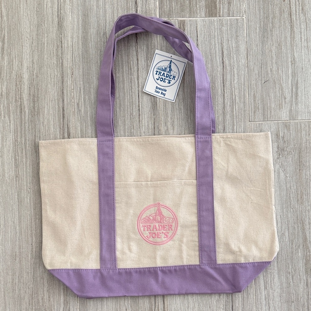 Cream & Lavender Canvas Tote Bag